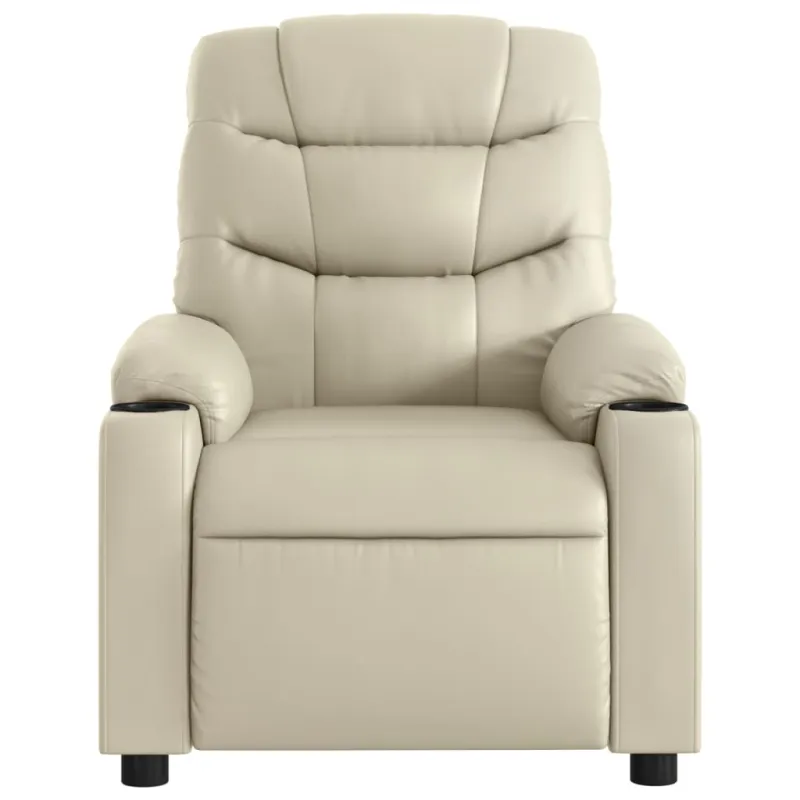 Masažinis atlošiamas krėslas, kreminės spalvos dirbtinė oda