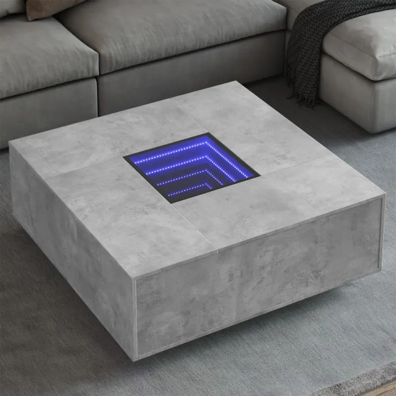 Kavos staliukas su Infinity LED, betono, 100x100x40cm