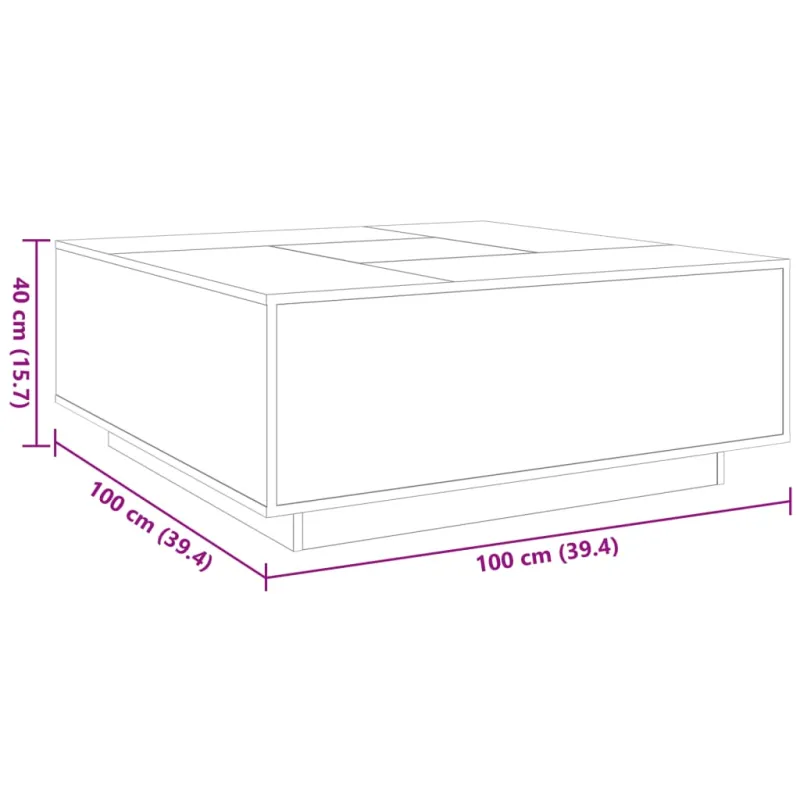 Kavos staliukas su Infinity LED, betono, 100x100x40cm