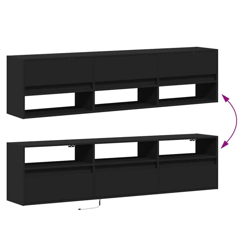 Sieninė TV spintelė su LED, juoda, 180x31x45 cm
