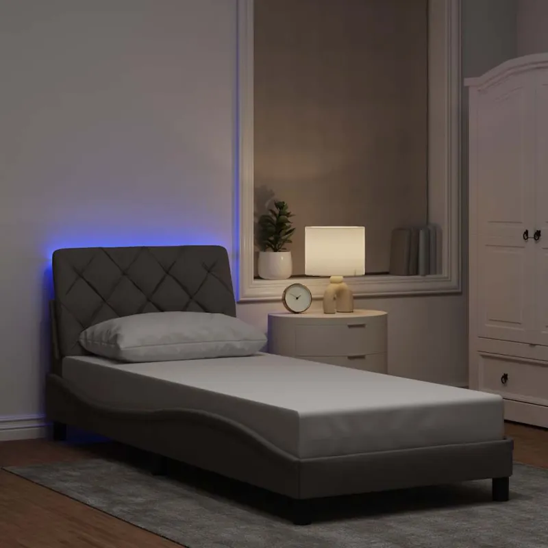 Lovos rėmas su LED šviesomis, be čiužinio, pilkai rudas, 80x200 cm, audinys