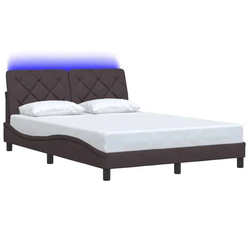 Lovos rėmas su LED šviesa, be čiužinio, tamsiai rudas, 140x190 cm, audinys