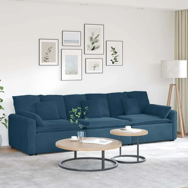 Modulinė sofa su pagalvėlėmis, mėlyna