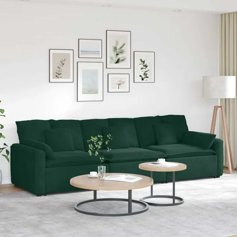 Modulinė sofa su pagalvėlėmis, tamsiai žalia