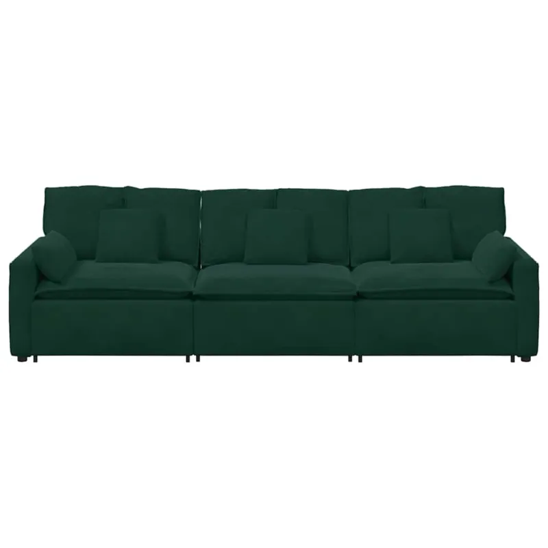 Modulinė sofa su pagalvėlėmis, tamsiai žalia