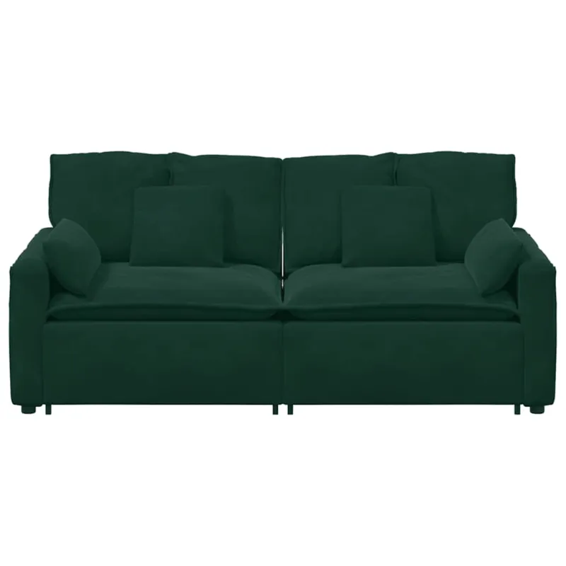 Modulinė sofa su pagalvėlėmis, tamsiai žalia