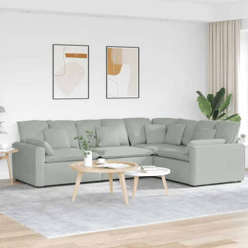 Modulinė sofa su pagalvėlėmis, aksominė, šviesiai pilka