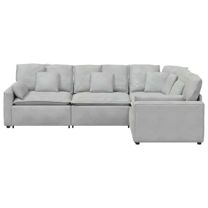 Modulinė sofa su pagalvėlėmis, aksominė, šviesiai pilka