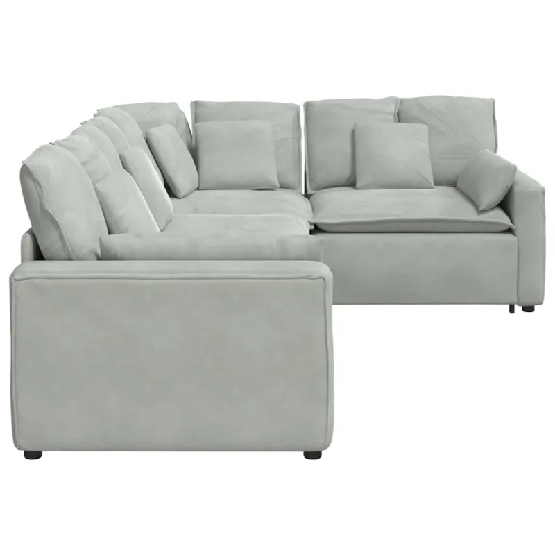 Modulinė sofa su pagalvėlėmis, aksominė, šviesiai pilka
