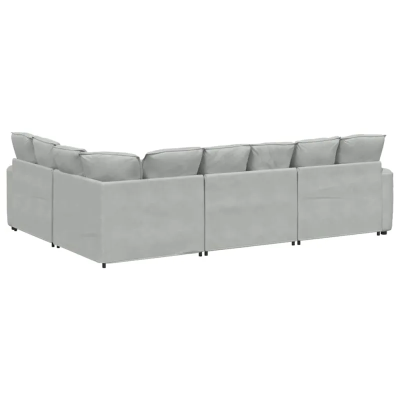 Modulinė sofa su pagalvėlėmis, aksominė, šviesiai pilka
