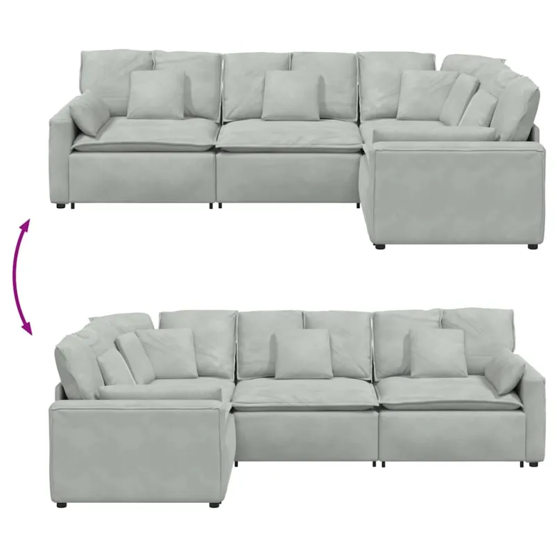Modulinė sofa su pagalvėlėmis, aksominė, šviesiai pilka