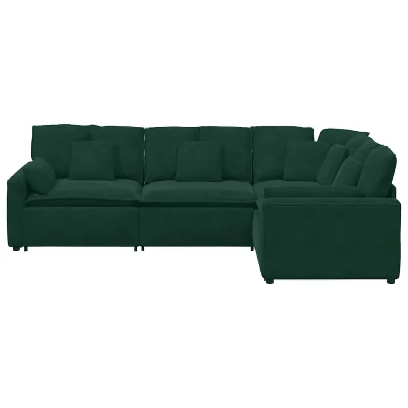 Modulinė sofa su pagalvėlėmis, aksominė, tamsiai žalia