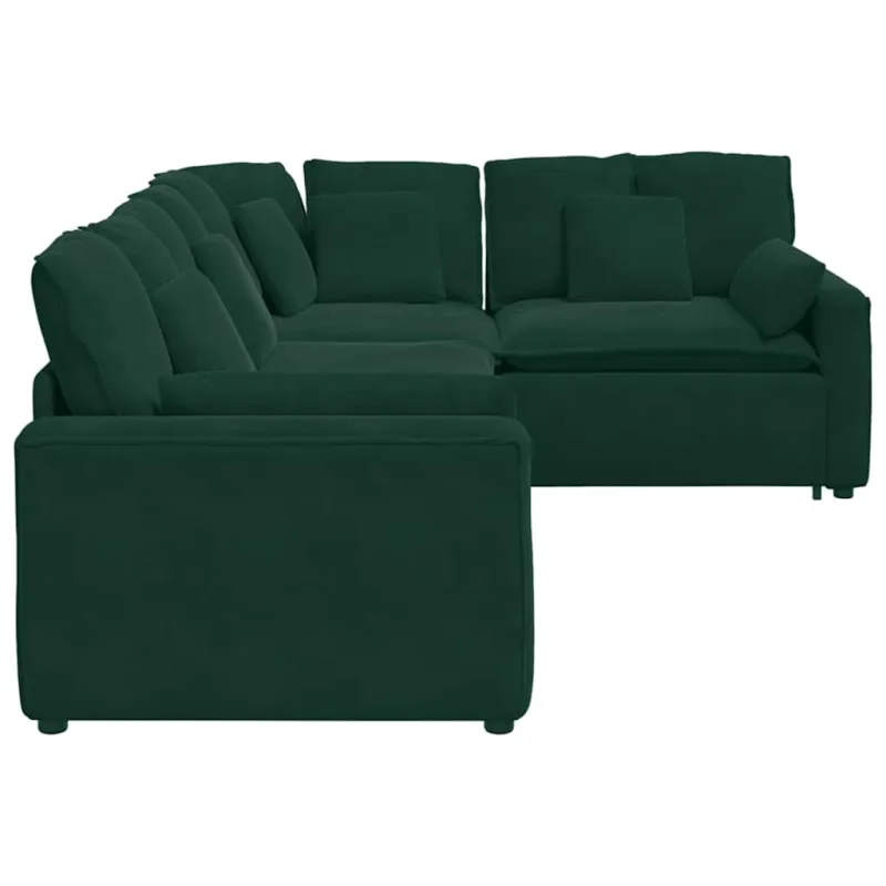 Modulinė sofa su pagalvėlėmis, aksominė, tamsiai žalia