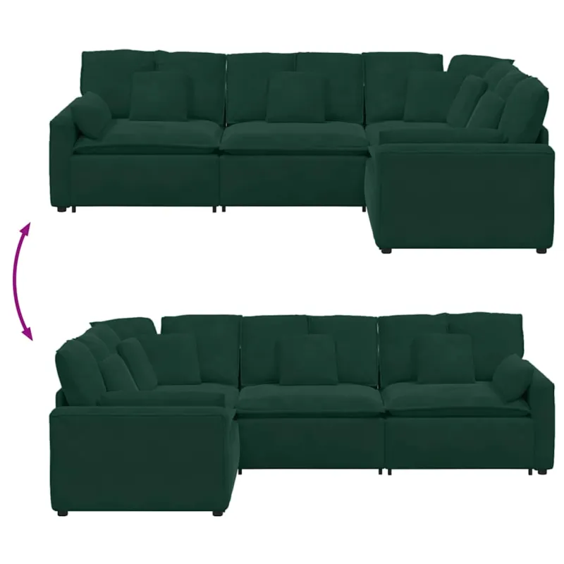 Modulinė sofa su pagalvėlėmis, aksominė, tamsiai žalia