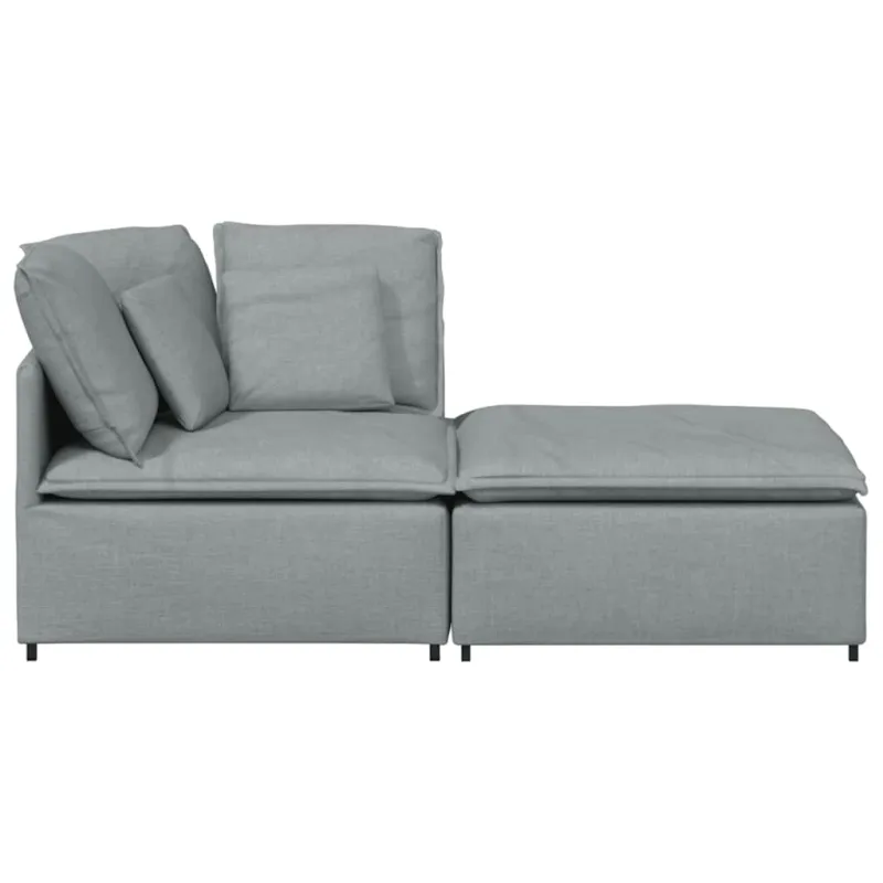 Modulinė sofa su pakoja ir pagalvėlėmis, audinys, šviesiai pilka