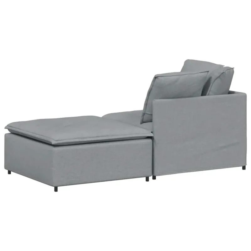 Modulinė sofa su pakoja ir pagalvėlėmis, audinys, šviesiai pilka