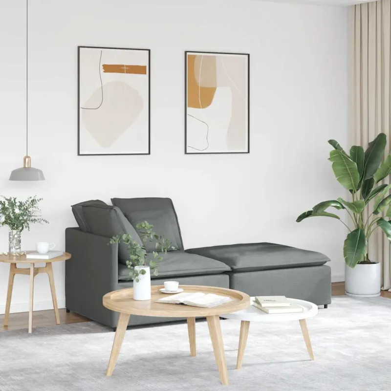 Modulinė sofa su pakoja ir pagalvėlėmis, audinys, tamsiai pilka