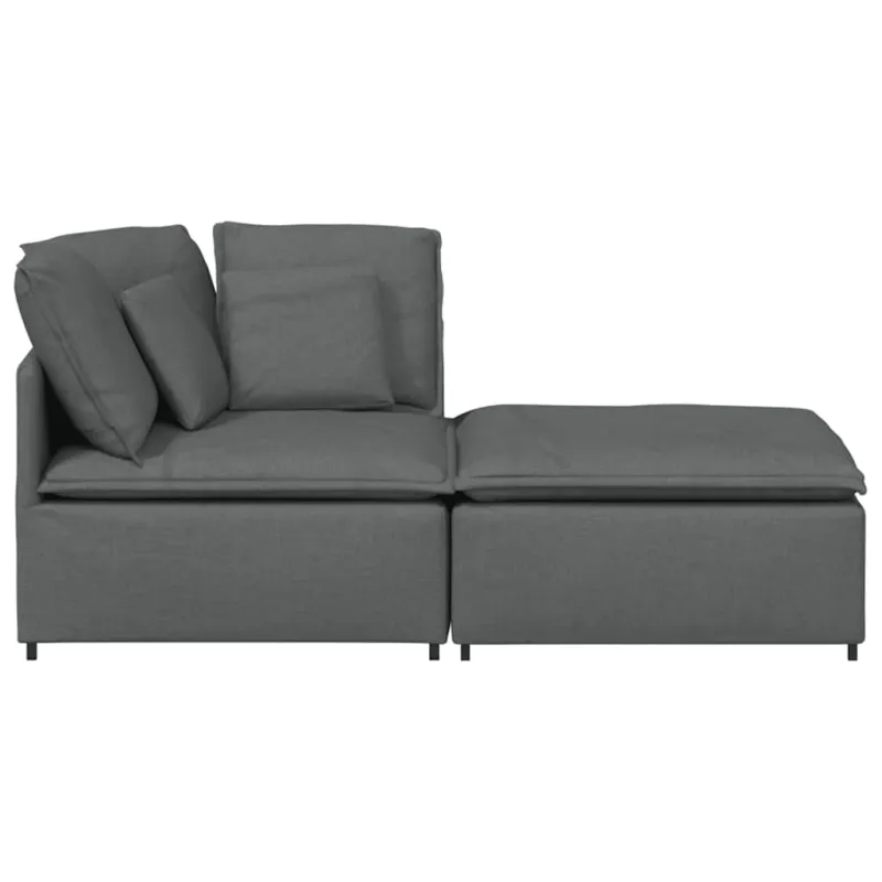 Modulinė sofa su pakoja ir pagalvėlėmis, audinys, tamsiai pilka