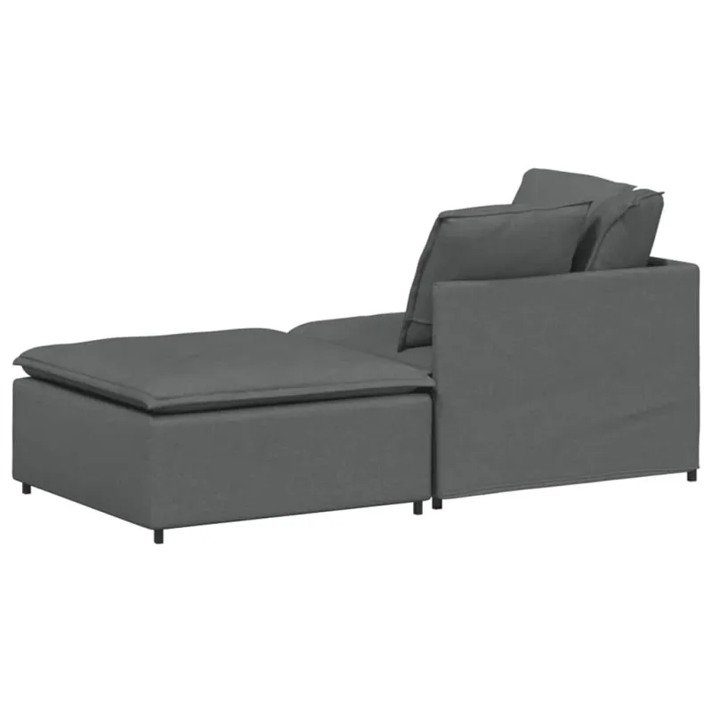 Modulinė sofa su pakoja ir pagalvėlėmis, audinys, tamsiai pilka
