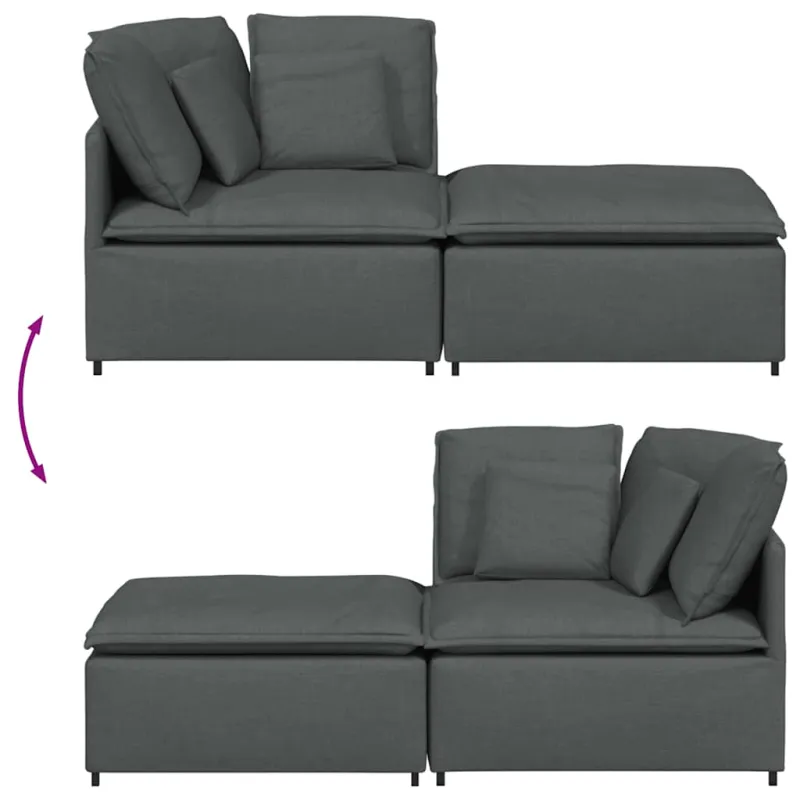 Modulinė sofa su pakoja ir pagalvėlėmis, audinys, tamsiai pilka