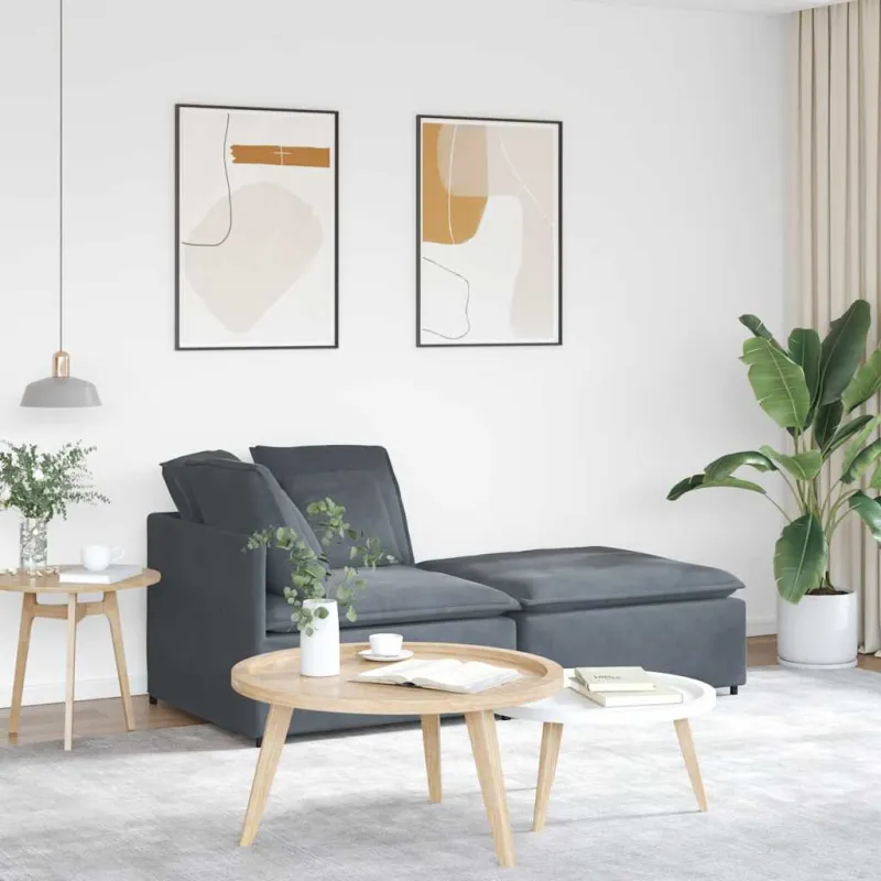 Modulinė sofa su pakoja ir pagalvėlėmis, aksominė, tamsiai pilka