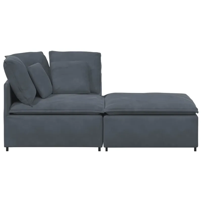 Modulinė sofa su pakoja ir pagalvėlėmis, aksominė, tamsiai pilka