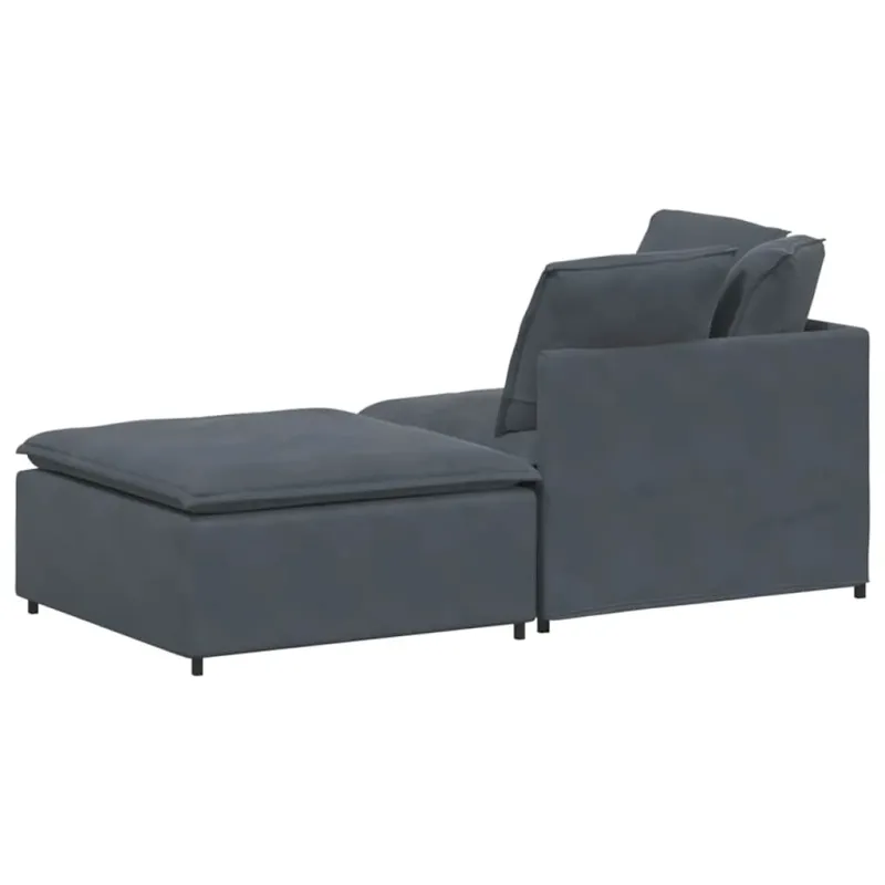 Modulinė sofa su pakoja ir pagalvėlėmis, aksominė, tamsiai pilka