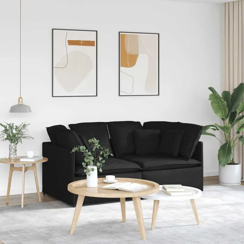 Modulinė sofa su pagalvėlėmis, audinys, juoda