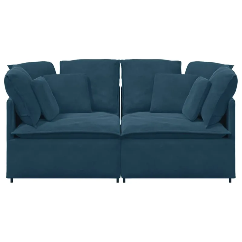 Modulinė sofa su pagalvėlėmis, aksominė, mėlyna