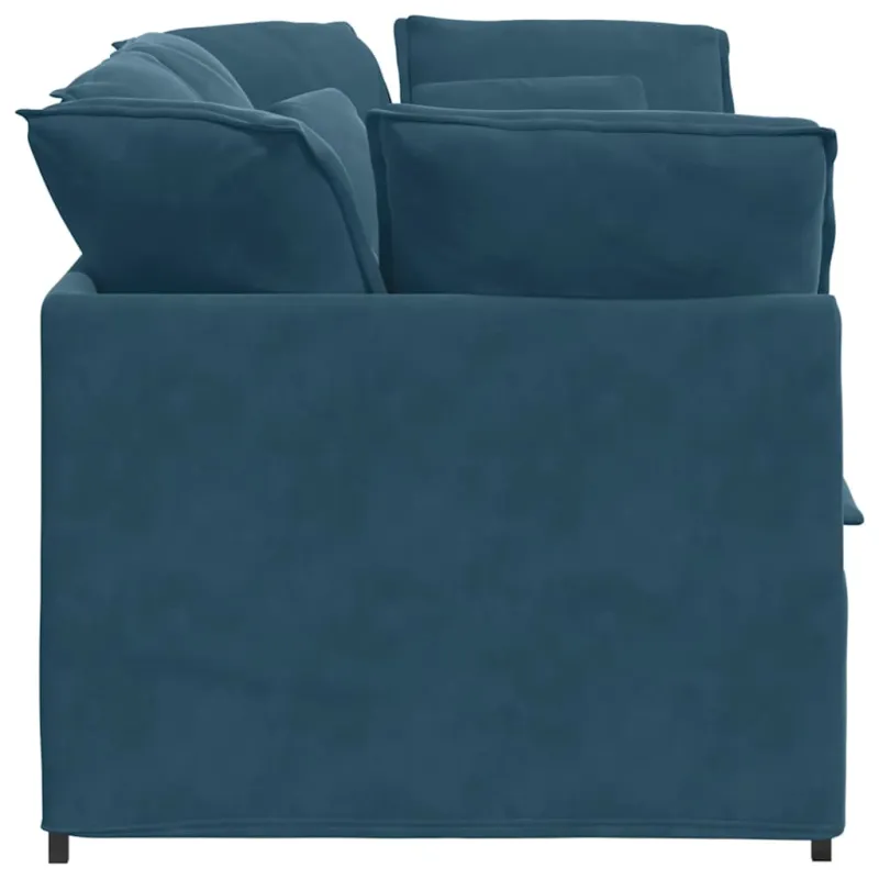 Modulinė sofa su pagalvėlėmis, aksominė, mėlyna