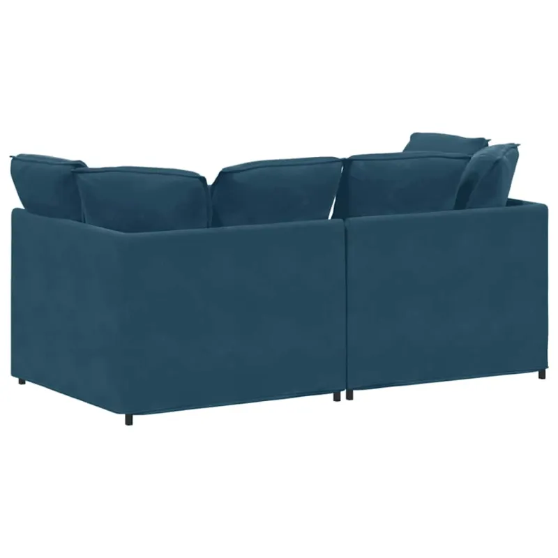 Modulinė sofa su pagalvėlėmis, aksominė, mėlyna