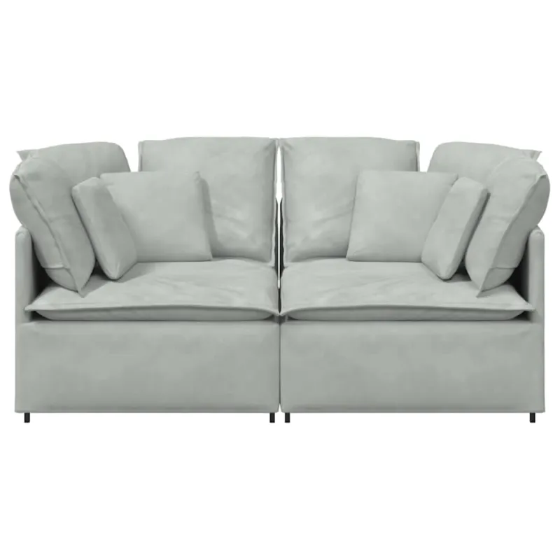 Modulinė sofa su pagalvėlėmis, aksominė, šviesiai pilka