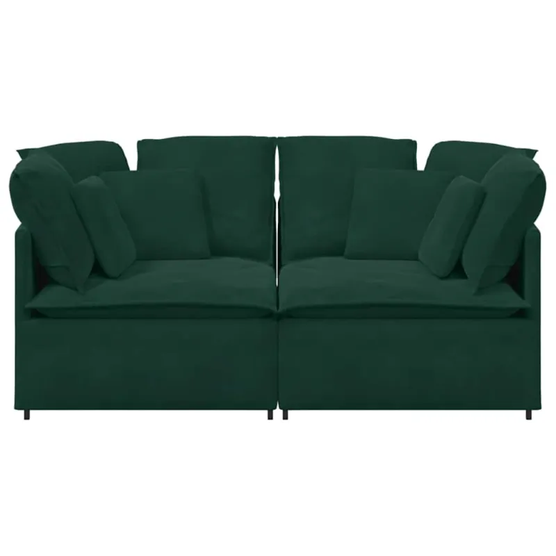 Modulinė sofa su pagalvėlėmis, aksominė, tamsiai žalia