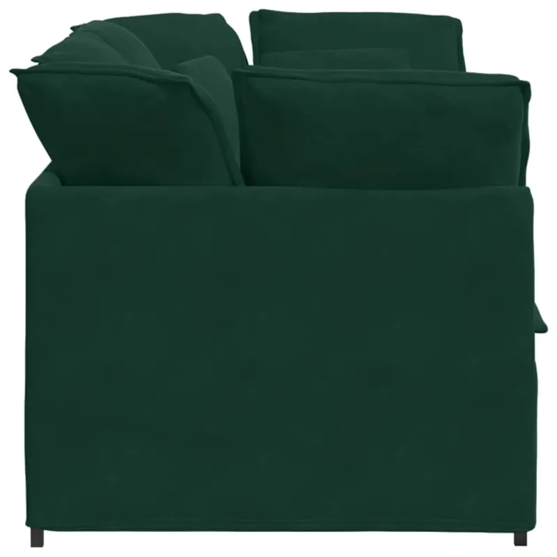 Modulinė sofa su pagalvėlėmis, aksominė, tamsiai žalia
