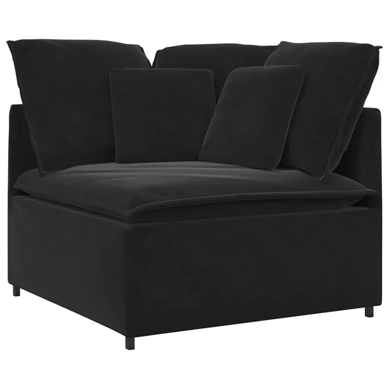 Modulinė sofa su pagalvėlėmis, aksominė, juoda