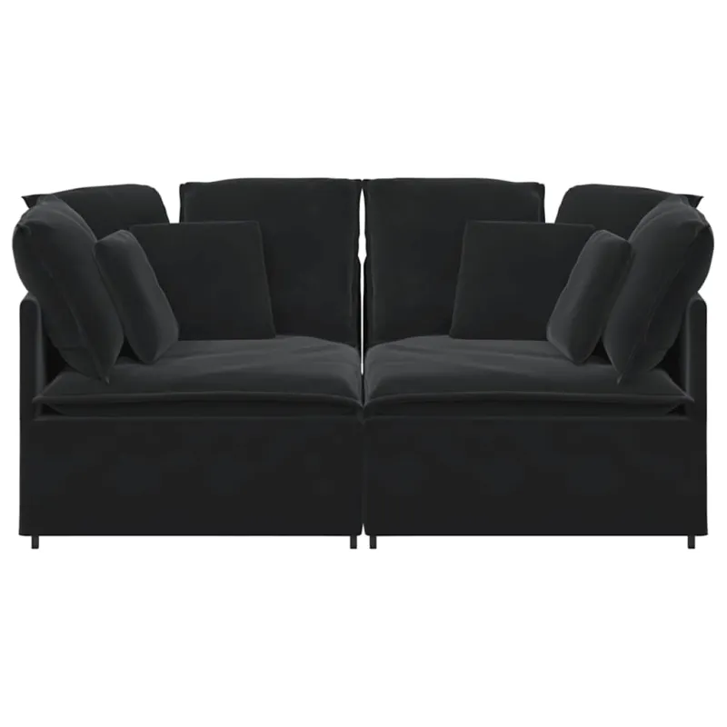 Modulinė sofa su pagalvėlėmis, aksominė, juoda