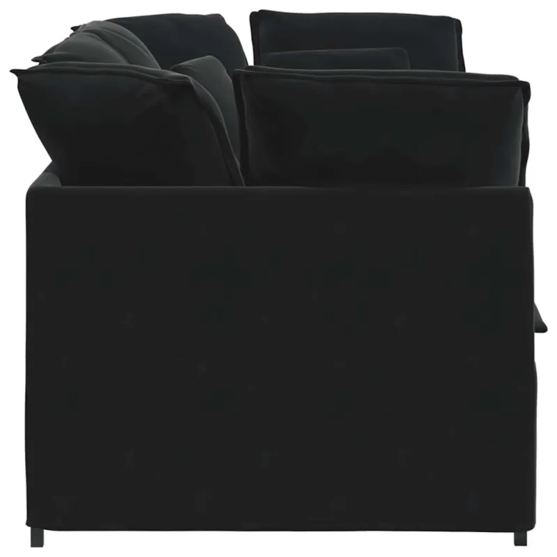 Modulinė sofa su pagalvėlėmis, aksominė, juoda