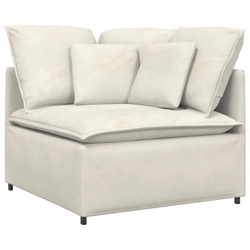 Modulinė sofa su pagalvėlėmis, aksominė, kreminės spalvos
