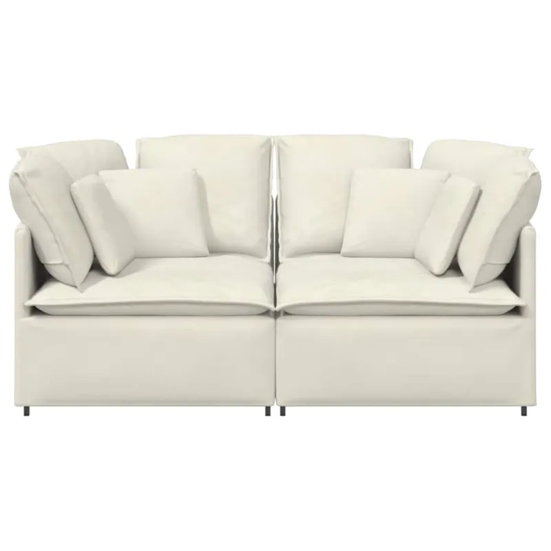 Modulinė sofa su pagalvėlėmis, aksominė, kreminės spalvos