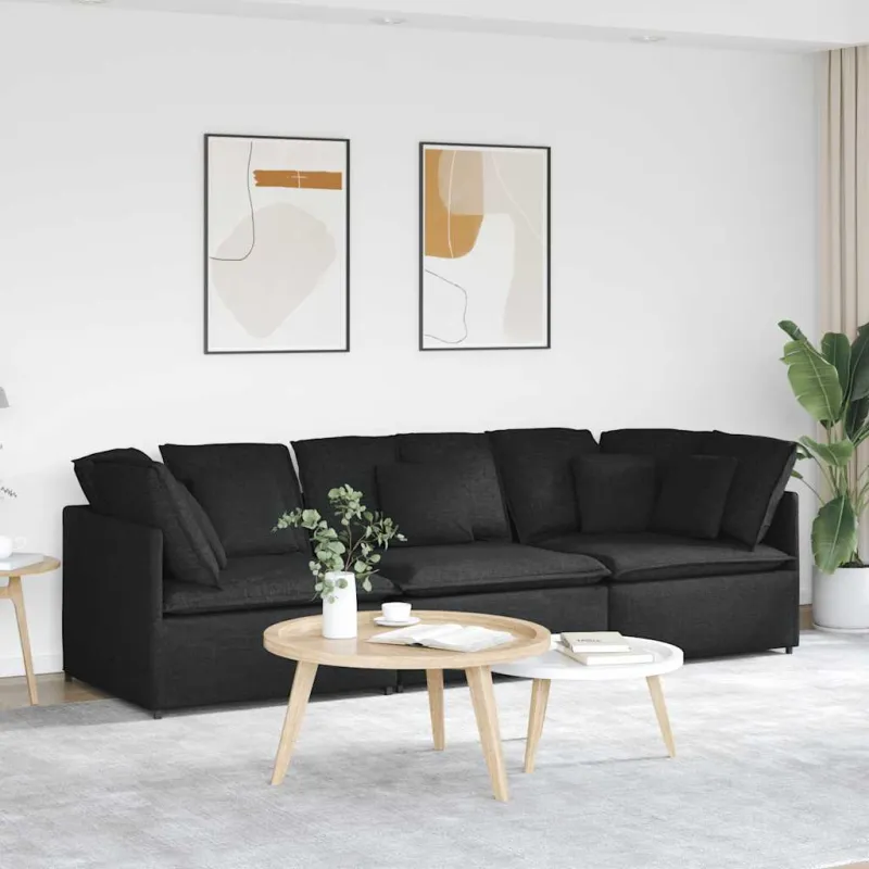 Modulinė sofa su pagalvėlėmis, audinys, juoda