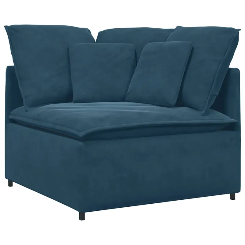 Modulinė sofa su pagalvėlėmis, aksominė, mėlyna