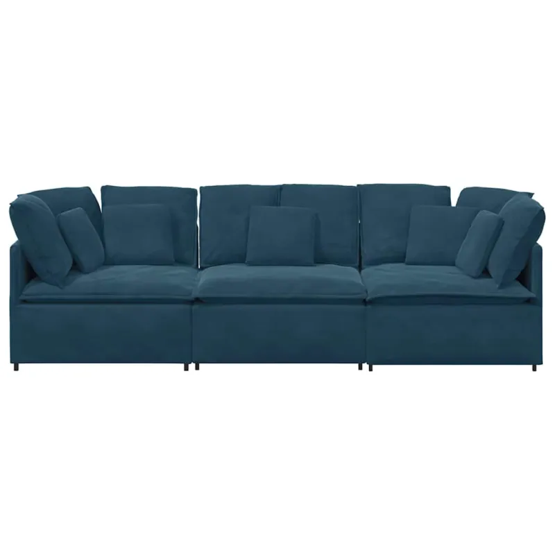 Modulinė sofa su pagalvėlėmis, aksominė, mėlyna