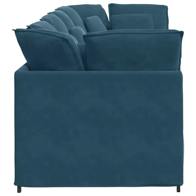 Modulinė sofa su pagalvėlėmis, aksominė, mėlyna