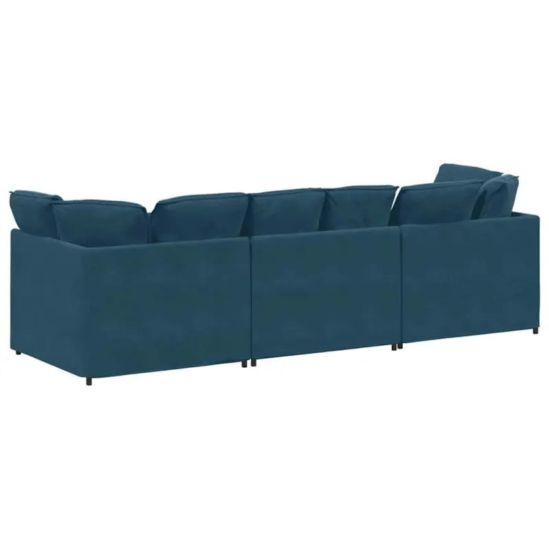 Modulinė sofa su pagalvėlėmis, aksominė, mėlyna