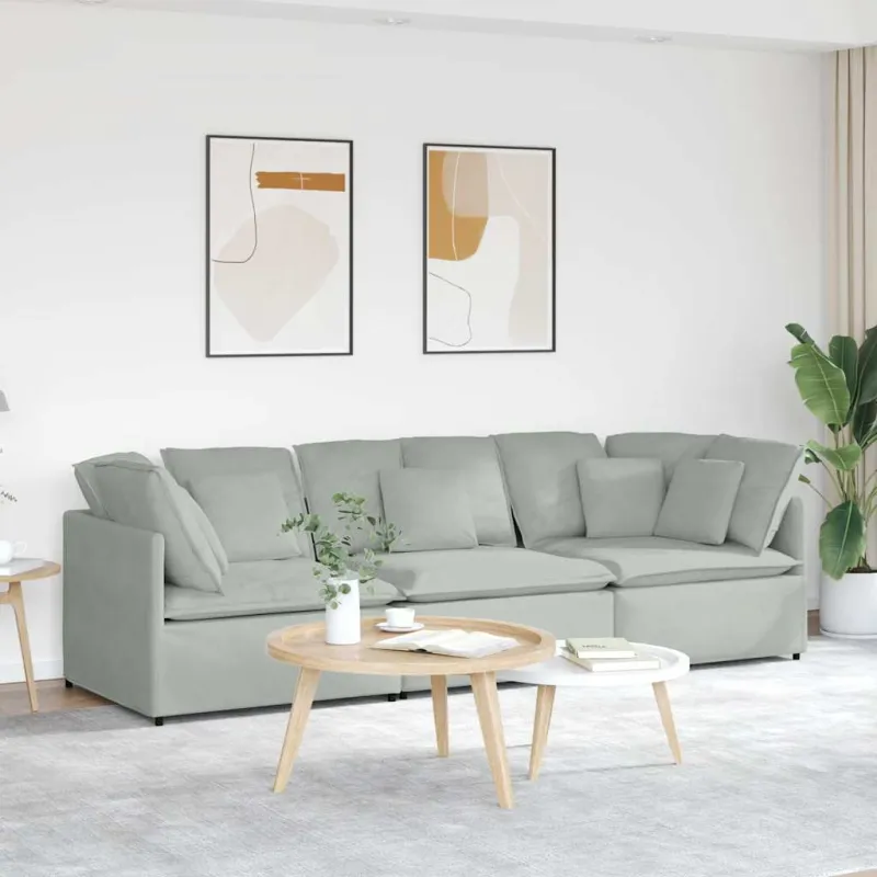 Modulinė sofa su pagalvėlėmis, aksominė, šviesiai pilka