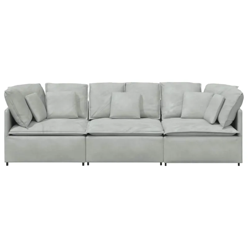 Modulinė sofa su pagalvėlėmis, aksominė, šviesiai pilka