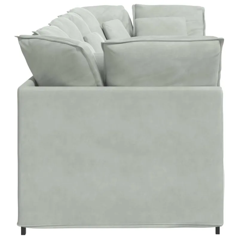 Modulinė sofa su pagalvėlėmis, aksominė, šviesiai pilka