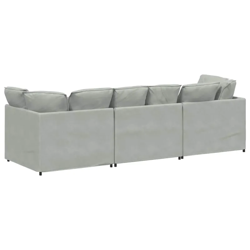 Modulinė sofa su pagalvėlėmis, aksominė, šviesiai pilka