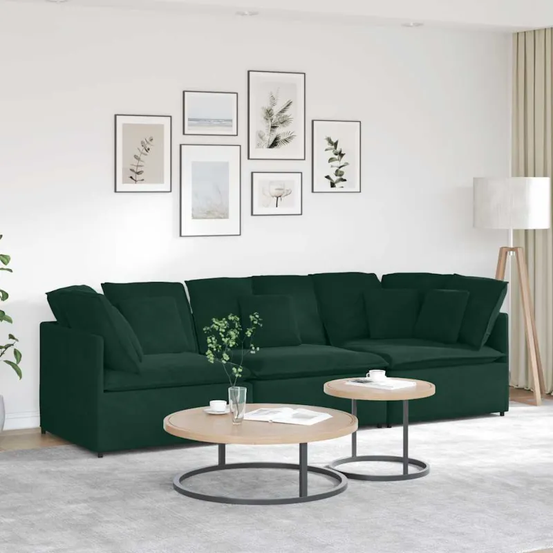 Modulinė sofa su pagalvėlėmis, aksominė, tamsiai žalia