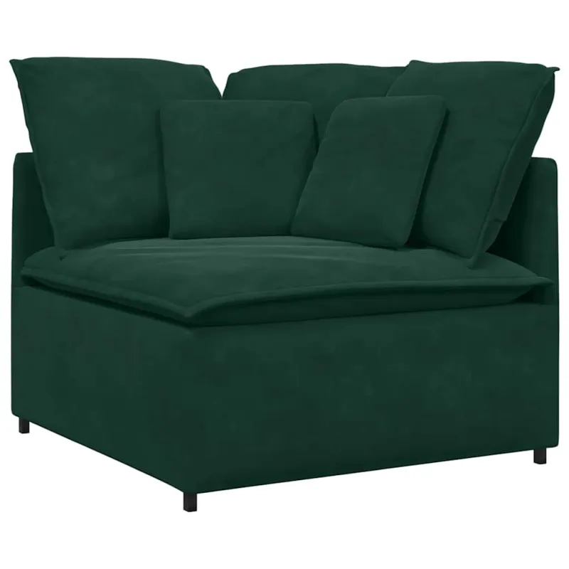 Modulinė sofa su pagalvėlėmis, aksominė, tamsiai žalia